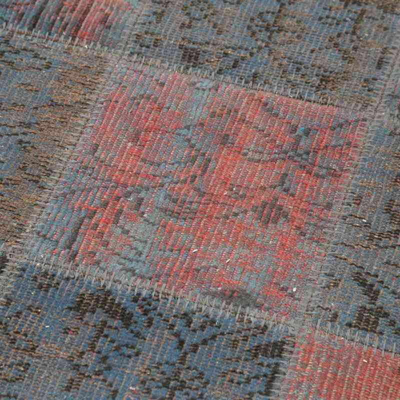 Blue Patchwork Hand-Knotted Turkish Runner - 2' 11" x 9' 10" (35 in. x 118 in.) - K0053989