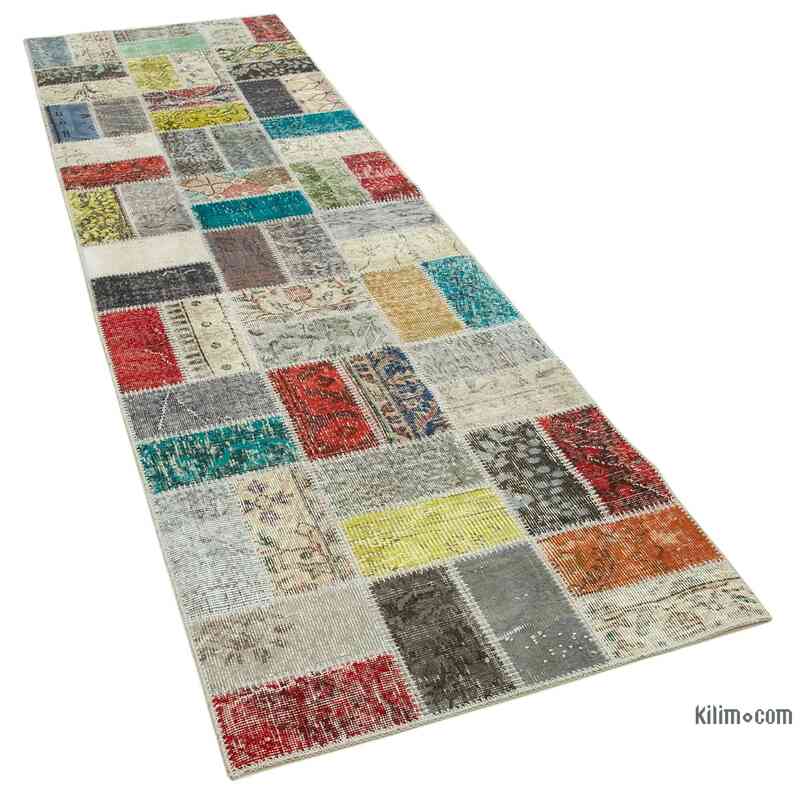 Multicolor Patchwork Hand-Knotted Turkish Runner - 2' 10" x 9' 7" (34 in. x 115 in.) - K0053990
