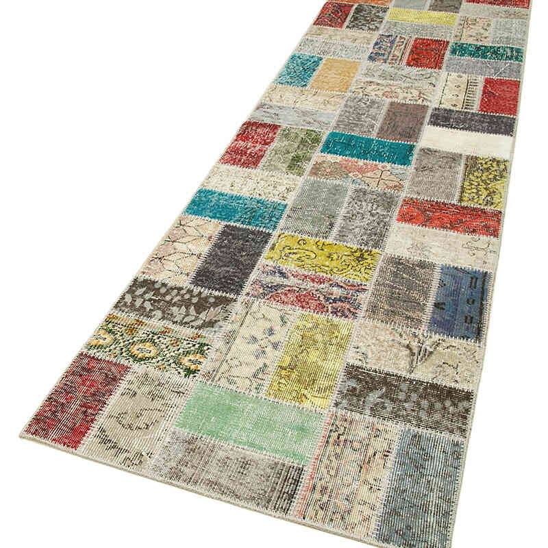 Çok Renkli Boyalı Patchwork Halı - 87 cm x 293 cm - K0053990