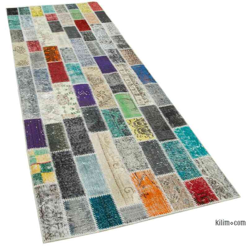 Multicolor Patchwork Hand-Knotted Turkish Runner - 3' 2" x 8' 10" (38 in. x 106 in.) - K0053991