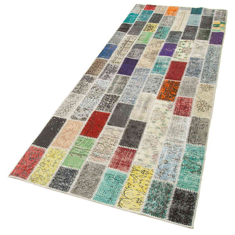 Multicolor Alfombra De Retazos Turca Sobre-teñida - 96 cm x 269 cm - K0053991