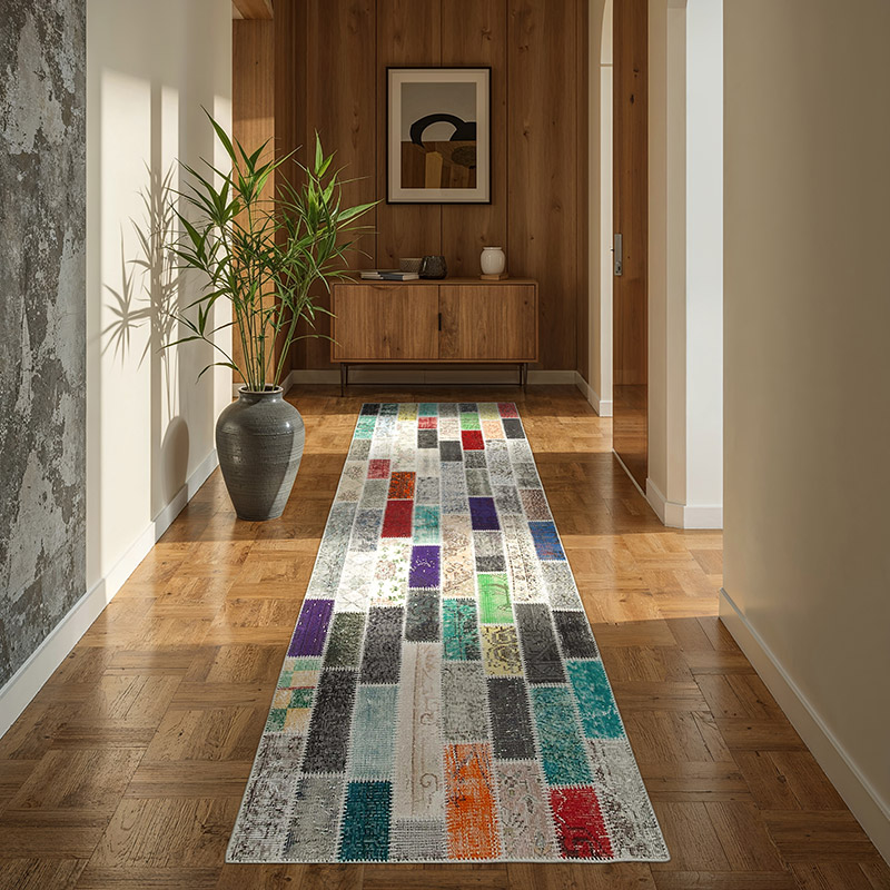 Multicolor Alfombra De Retazos Turca Sobre-teñida - 96 cm x 269 cm - K0053991