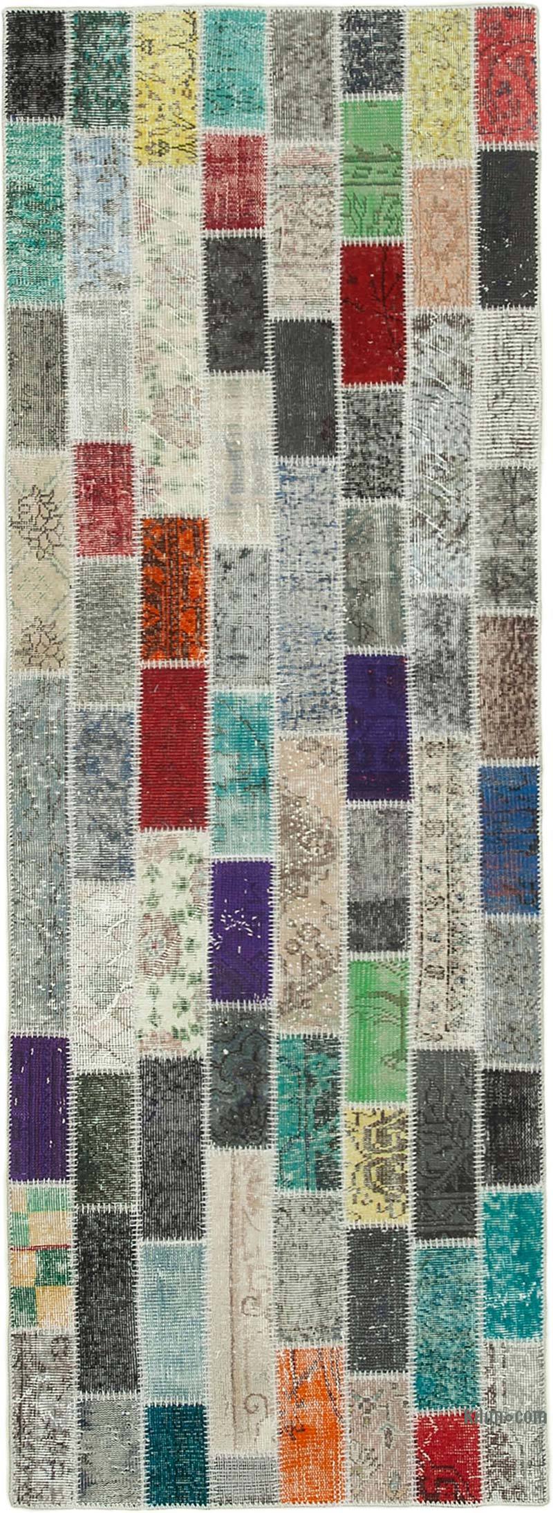 Multicolor Patchwork Hand-Knotted Turkish Runner - 3' 2" x 8' 10" (38 in. x 106 in.) - K0053991