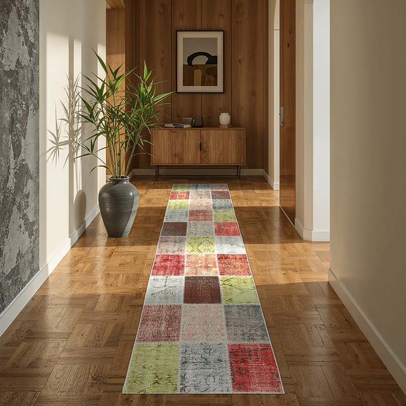 Multicolor Patchwork Hand-Knotted Turkish Runner - 2' 9" x 9' 9" (33" x 117") - K0053993