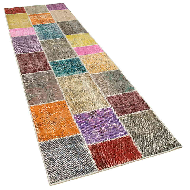 Multicolor Alfombra De Retazos Turca Sobre-teñida - 91 cm x 300 cm - K0053996