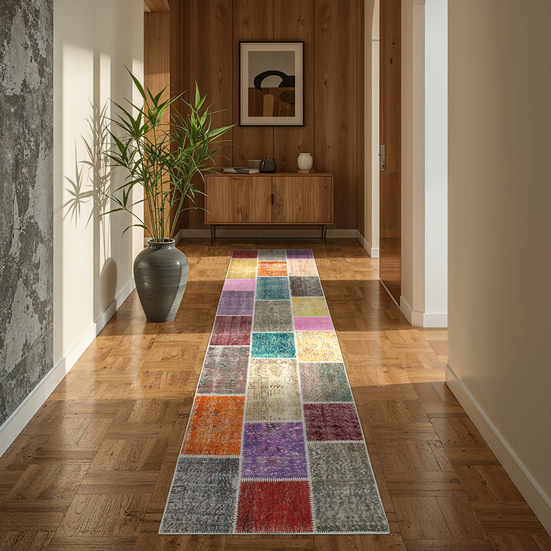 Multicolor Alfombra De Retazos Turca Sobre-teñida - 91 cm x 300 cm - K0053996