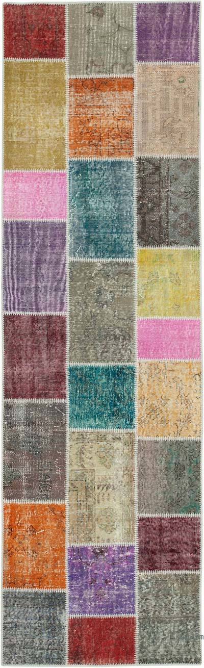 Multicolor Patchwork Hand-Knotted Turkish Runner - 3'  x 9' 10" (36 in. x 118 in.)