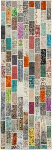 Multicolor Patchwork Hand-Knotted Turkish Runner - 3' 6" x 9' 11" (42" x 119")