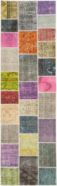 Multicolor Alfombra De Retazos Turca Sobre-teñida - 91 cm x 300 cm