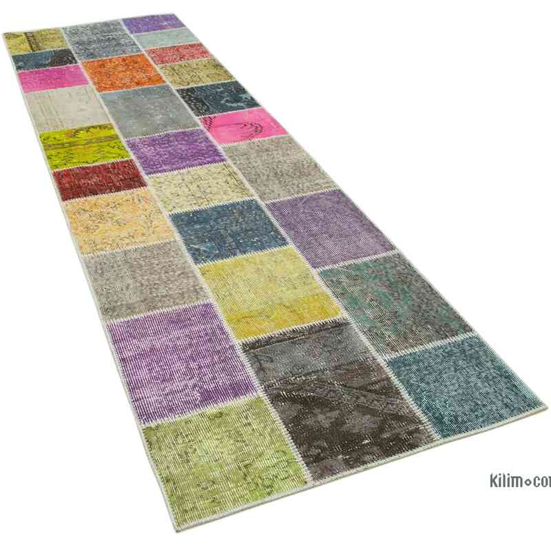 Multicolor Patchwork Hand-Knotted Turkish Runner - 3'  x 9' 10" (36 in. x 118 in.) - K0053998