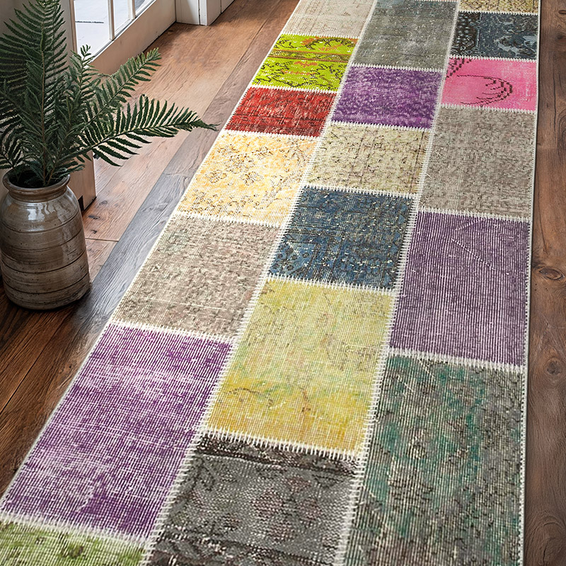 Multicolor Patchwork Hand-Knotted Turkish Runner - 3'  x 9' 10" (36" x 118") - K0053998