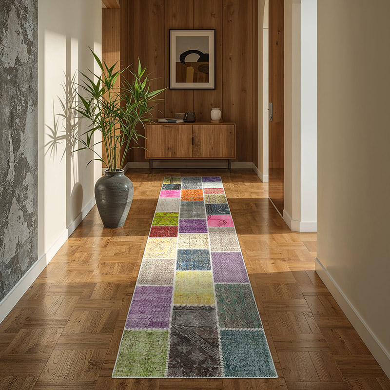 Multicolor Patchwork Hand-Knotted Turkish Runner - 3'  x 9' 10" (36" x 118") - K0053998