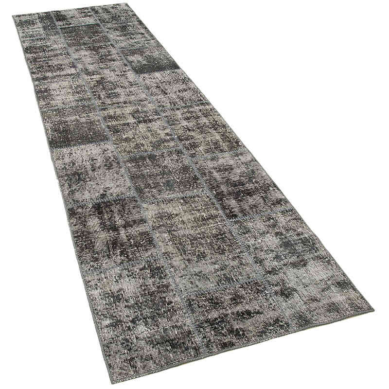 Gri Boyalı Patchwork Halı - 85 cm x 306 cm - K0053999