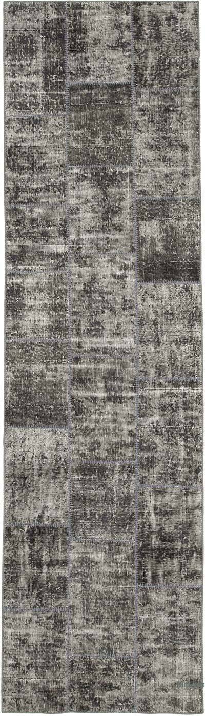 Gri Boyalı Patchwork Halı - 85 cm x 306 cm