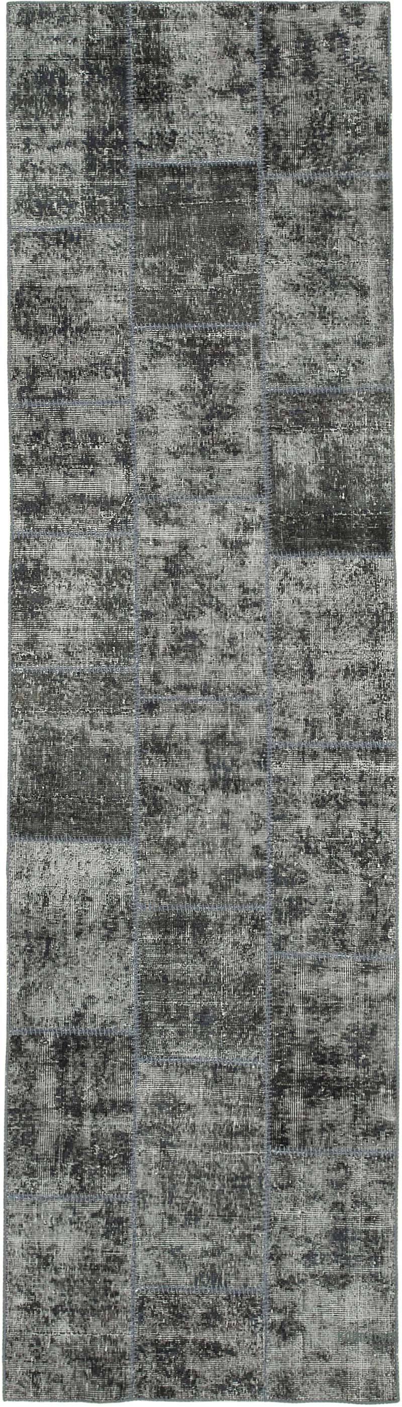 Grey Patchwork Hand-Knotted Turkish Runner - 2' 9" x 10'  (33 in. x 120 in.) - K0053999