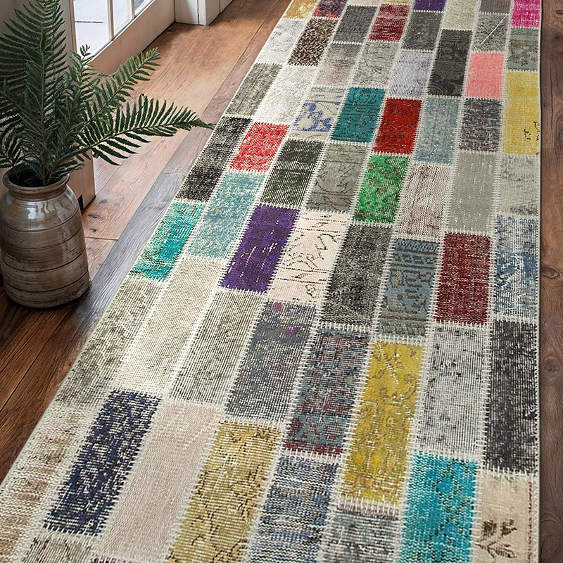 Multicolor Alfombra De Retazos Turca Sobre-teñida - 97 cm x 305 cm - K0054000