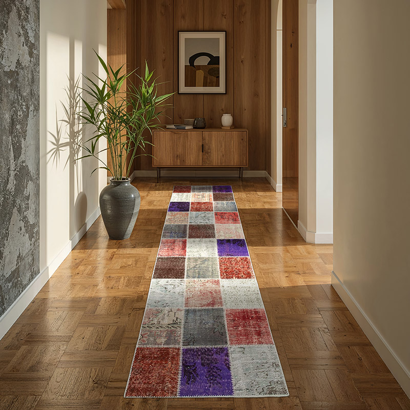 Multicolor Alfombra De Retazos Turca Sobre-teñida - 83 cm x 297 cm - K0054002