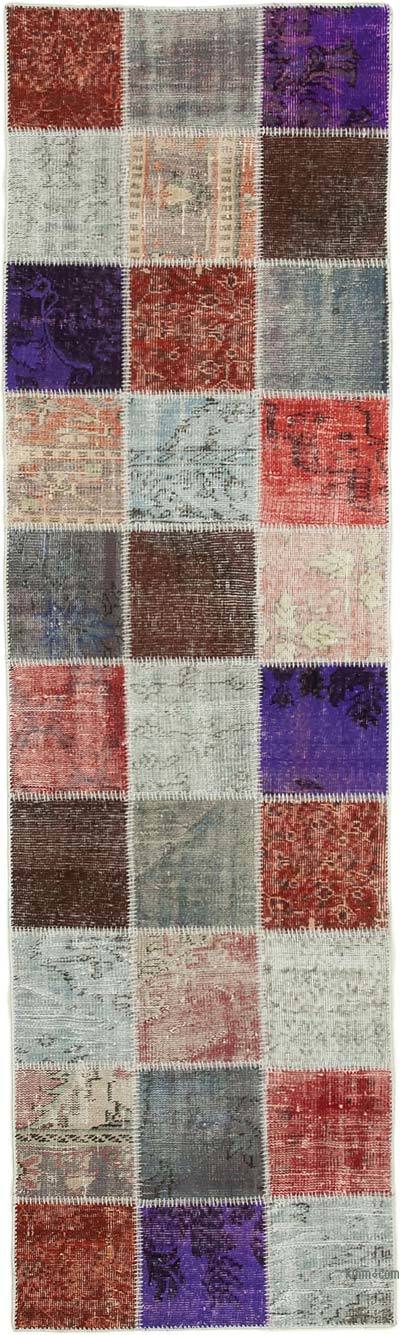 Multicolor Patchwork Hand-Knotted Turkish Runner - 2' 9" x 9' 9" (33 in. x 117 in.)