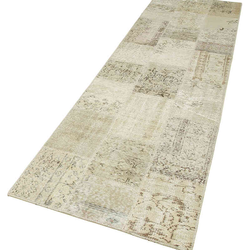 Bej Boyalı Patchwork Halı - 85 cm x 300 cm - K0054003
