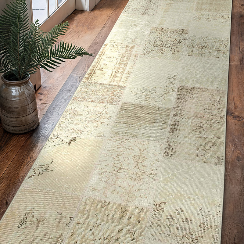 Beige Alfombra De Retazos Turca Sobre-teñida - 85 cm x 300 cm - K0054003