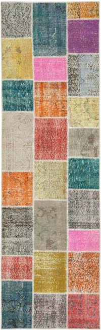 Çok Renkli Boyalı Patchwork Halı - 92 cm x 301 cm