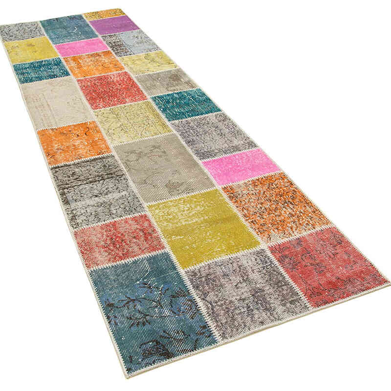 Multicolor Patchwork Hand-Knotted Turkish Runner - 3'  x 9' 11" (36" x 119") - K0054006