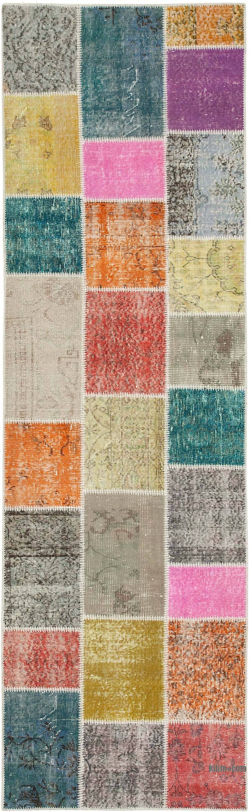 Multicolor Patchwork Hand-Knotted Turkish Runner - 3'  x 9' 11" (36" x 119") - K0054006