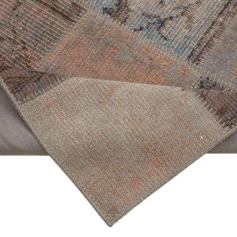 Grey Patchwork Hand-Knotted Turkish Runner - 2' 11" x 9' 8" (35 in. x 116 in.) - K0054008