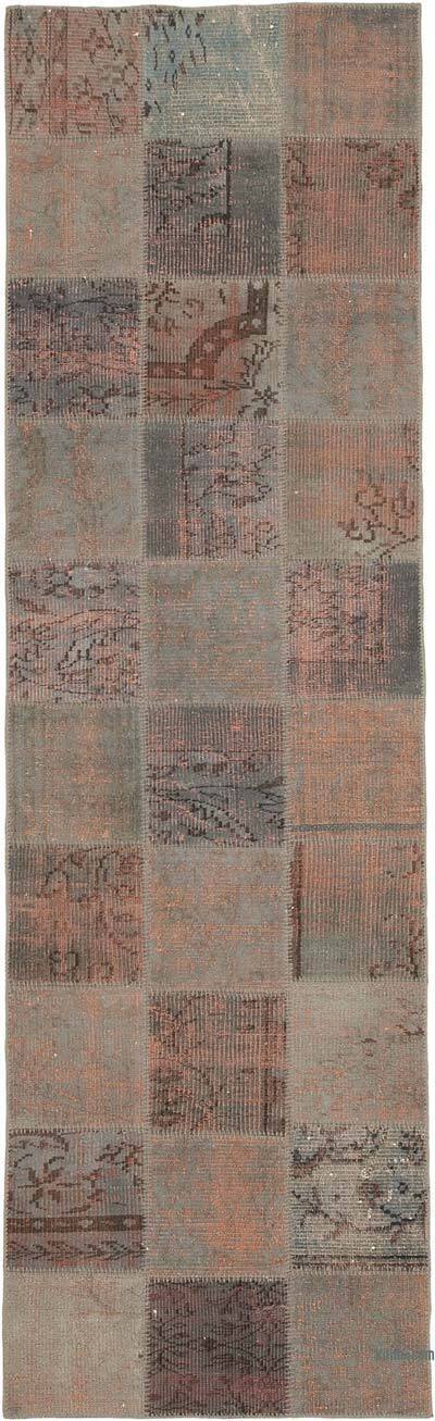Gri Boyalı Patchwork Halı - 88 cm x 295 cm