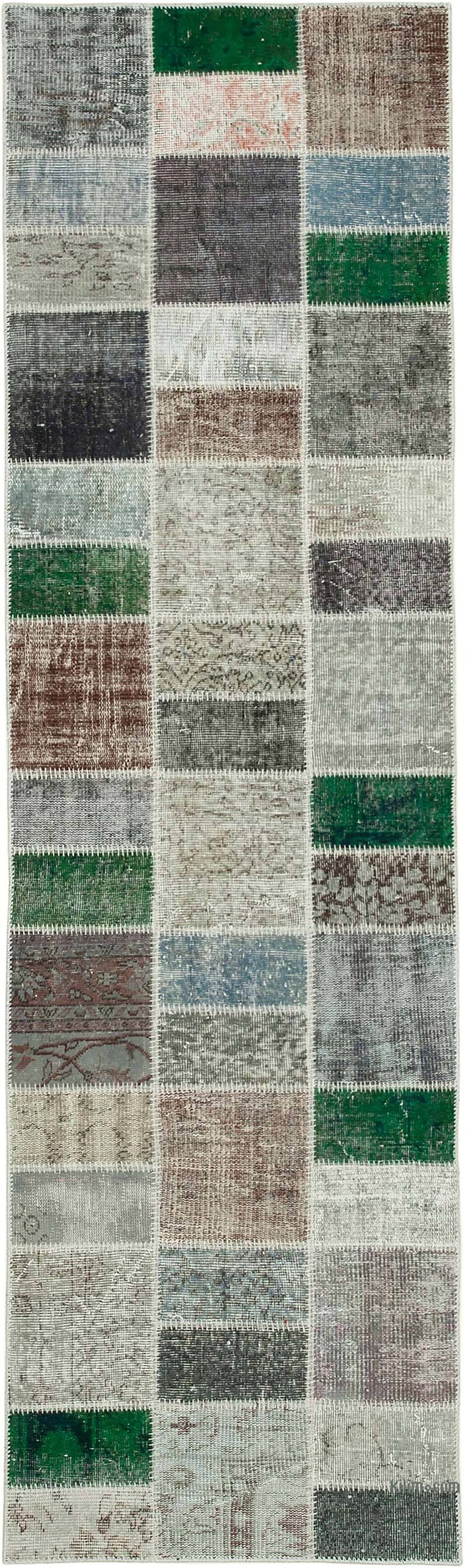 Multicolor Patchwork Hand-Knotted Turkish Runner - 2' 10" x 9' 8" (34 in. x 116 in.) - K0054009