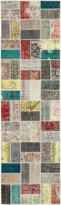 Multicolor Alfombra De Retazos Turca Sobre-teñida - 85 cm x 294 cm