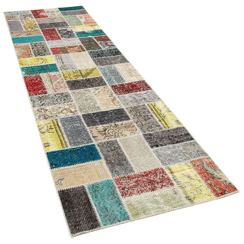 Multicolor Alfombra De Retazos Turca Sobre-teñida - 85 cm x 294 cm - K0054010