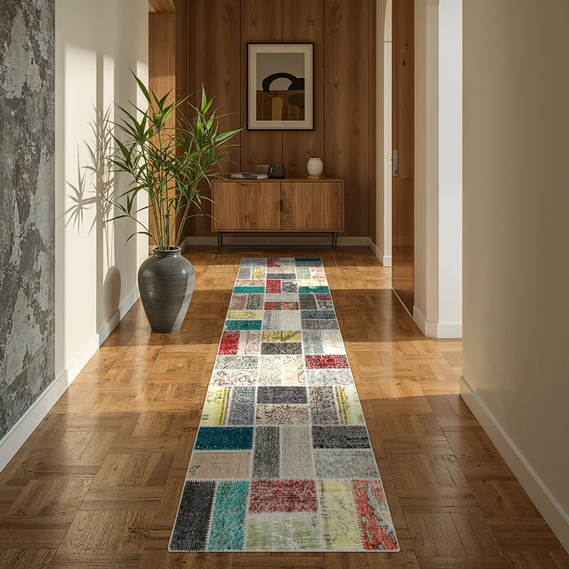 Multicolor Alfombra De Retazos Turca Sobre-teñida - 85 cm x 294 cm - K0054010