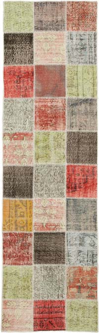Multicolor Patchwork Hand-Knotted Turkish Runner - 2' 9" x 9' 8" (33" x 116")