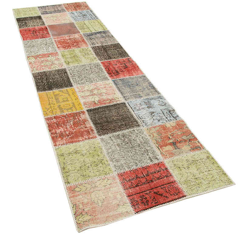 Multicolor Alfombra De Retazos Turca Sobre-teñida - 85 cm x 295 cm - K0054011