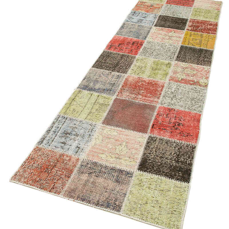 Multicolor Alfombra De Retazos Turca Sobre-teñida - 85 cm x 295 cm - K0054011