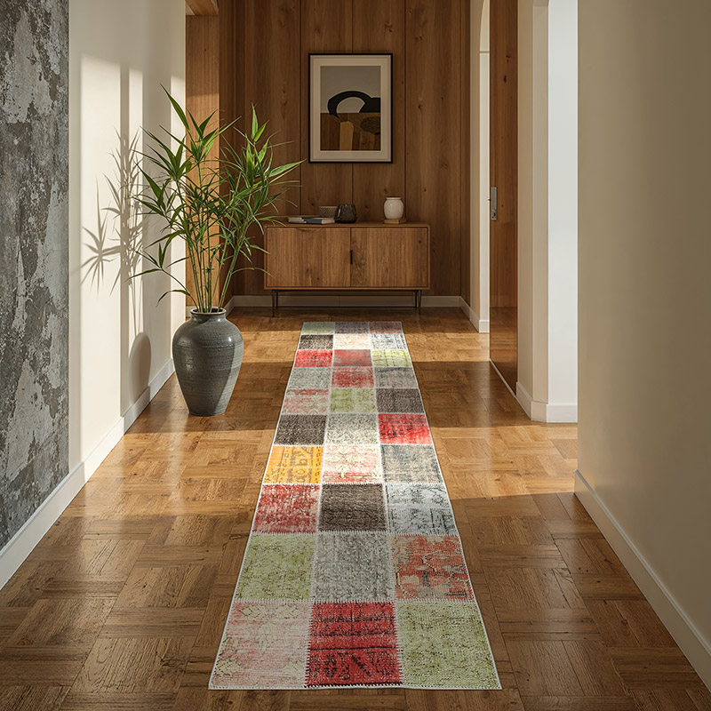 Multicolor Alfombra De Retazos Turca Sobre-teñida - 85 cm x 295 cm - K0054011