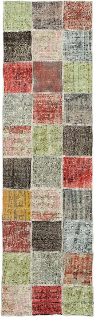 Multicolor Patchwork Hand-Knotted Turkish Runner - 2' 9" x 9' 8" (33 in. x 116 in.)