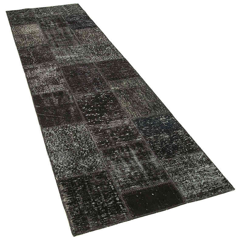Siyah Boyalı Patchwork Halı - 86 cm x 309 cm - K0054012