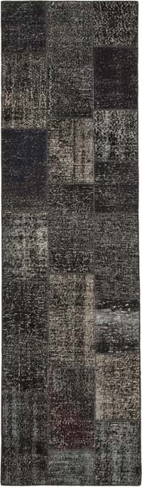 Black Patchwork Hand-Knotted Turkish Runner - 2' 10" x 9' 10" (34" x 118")