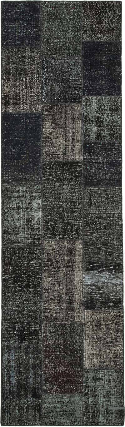 Siyah Boyalı Patchwork Halı - 86 cm x 300 cm