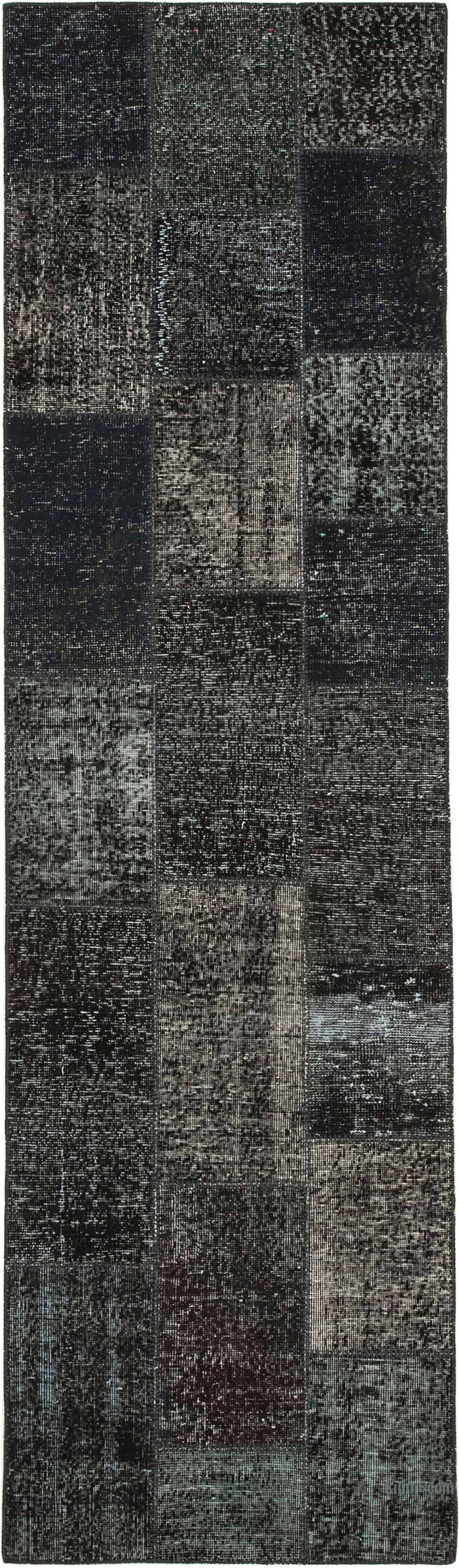 Siyah Boyalı Patchwork Halı - 86 cm x 300 cm - K0054013
