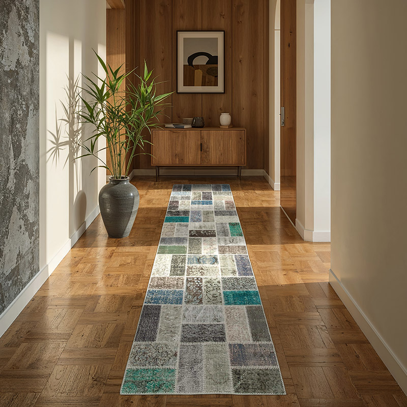 Çok Renkli Boyalı Patchwork Halı - 85 cm x 293 cm - K0054021