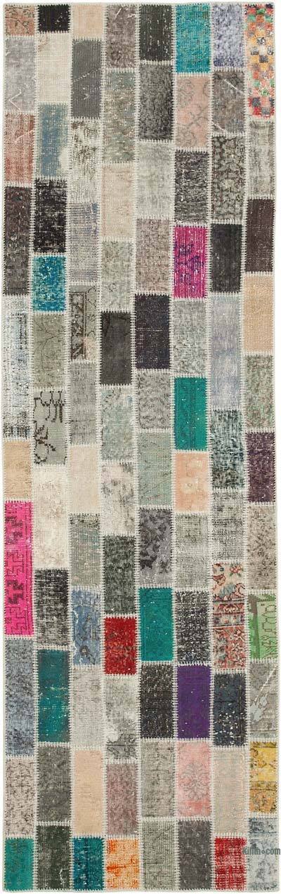 Çok Renkli Boyalı Patchwork Halı - 95 cm x 307 cm