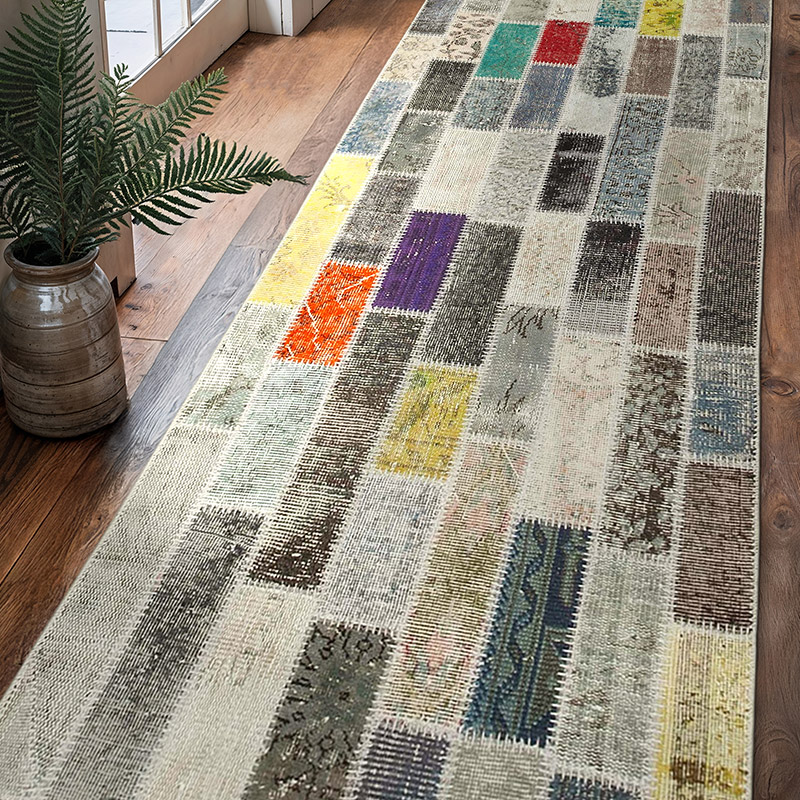 Multicolor Alfombra De Retazos Turca Sobre-teñida - 94 cm x 303 cm - K0054028
