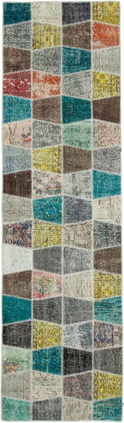 Çok Renkli Boyalı Patchwork Halı - 88 cm x 309 cm