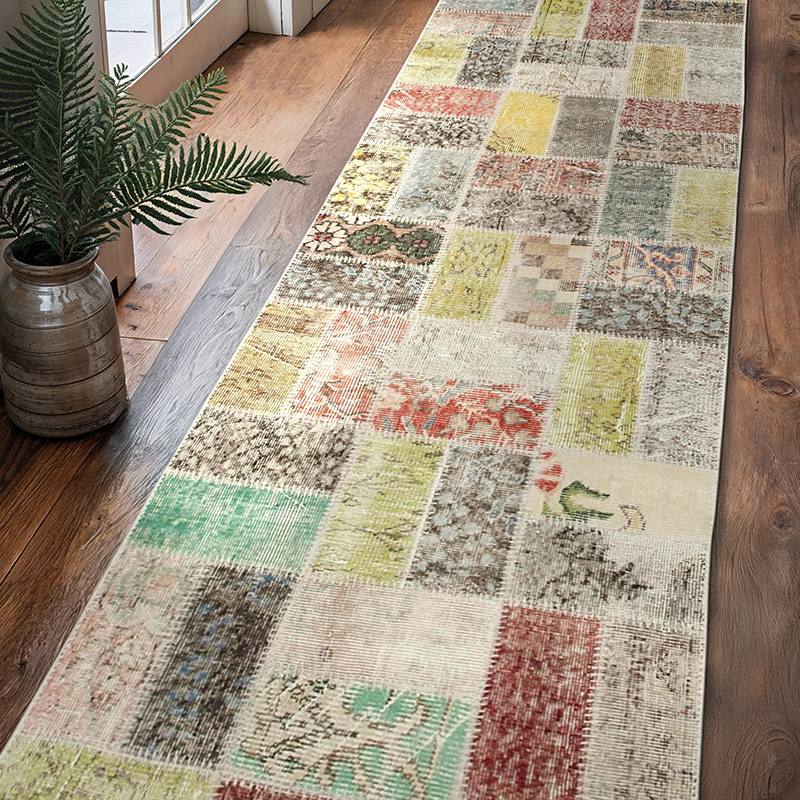Multicolor Alfombra De Retazos Turca Sobre-teñida - 85 cm x 320 cm - K0054031