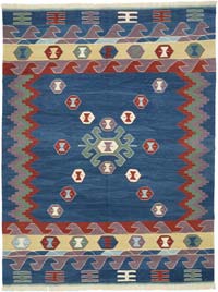Blue New Handwoven Turkish Kilim Rug - 5' 10" x 7' 7" (70" x 91")