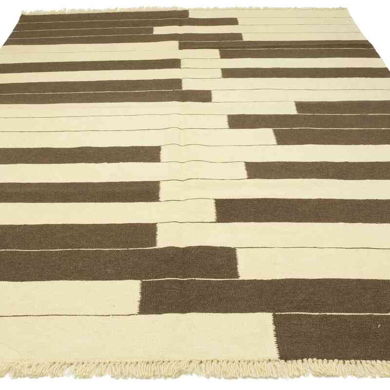 Beige, Marrón Nueva Alfombra Turca Kilim - K0054072