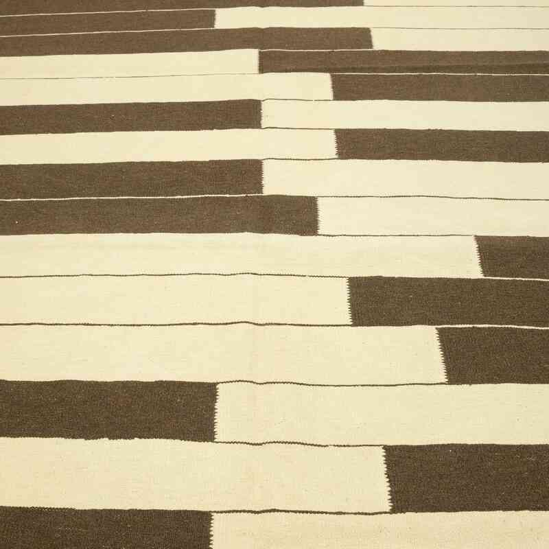 Beige, Marrón Nueva Alfombra Turca Kilim - K0054072